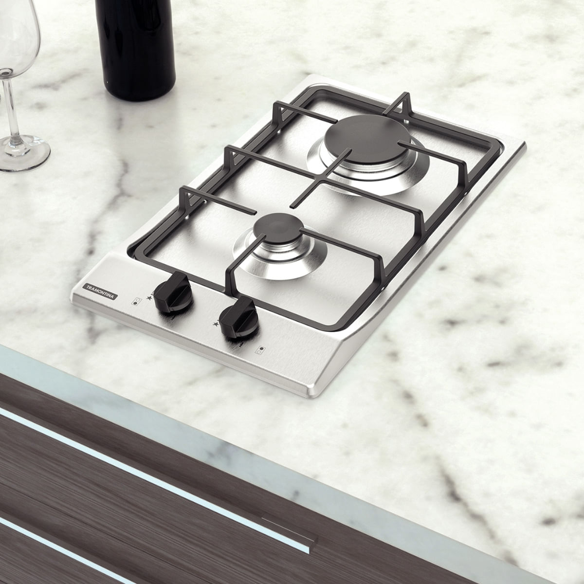 Cooktop a Gás Tramontina Dominó FF 2GX 30 em Aço Inox com Trempes em