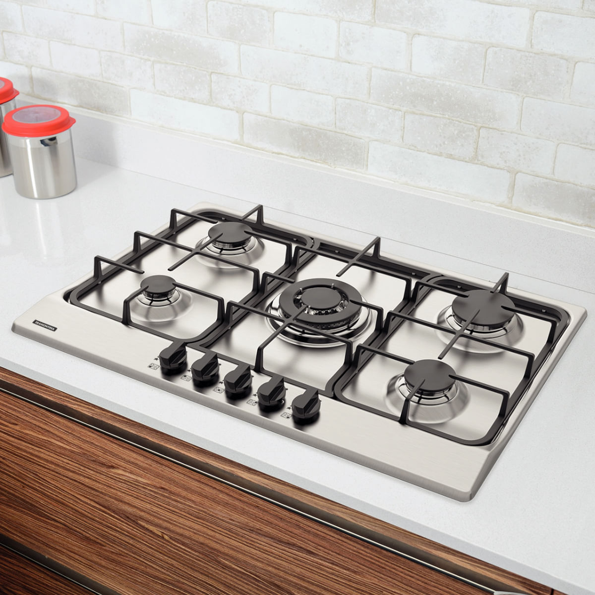 Cooktop a Gás Tramontina Penta FF 5GX Tri 75 em Aço Inox e Trempes em