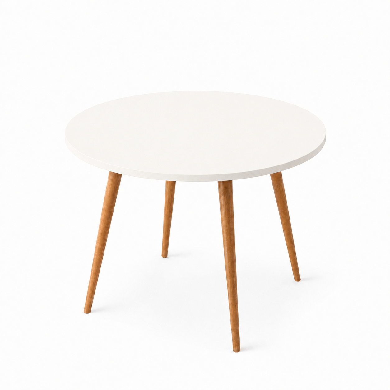 Mesa Jantar Sofia Redonda 80cm Branco Plus 18mm Pés de Madeira Natural Marin