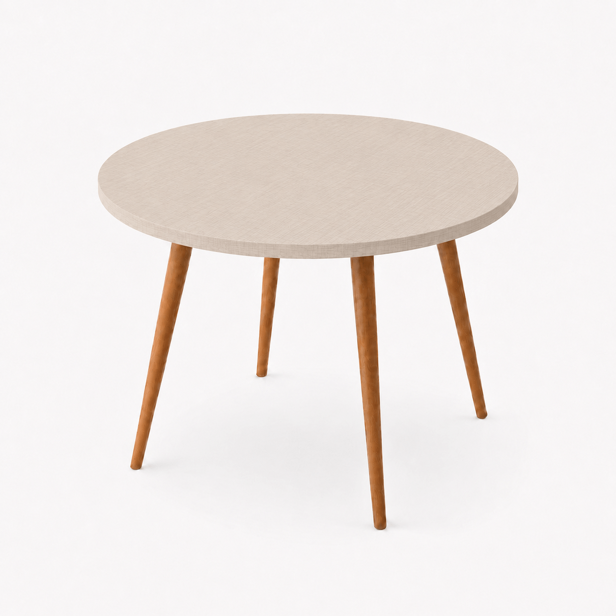 Mesa Jantar Sofia Redonda 80cm Linho Fendi 18mm Pés de Madeira Natural Marin